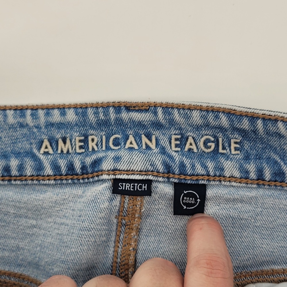American Eagle Baggy Wide Leg Jeans Womens 10 Short Blue Silver Metallic‎ Coated - Picture 3 of 9